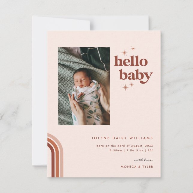 Bonjour Bébé | Annonce de naissance rétro boho (Devant)