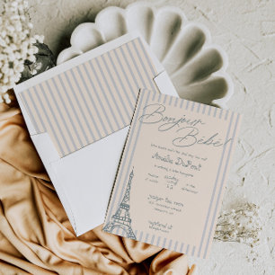 Bonjour Bebe Baby shower bleu Invitation