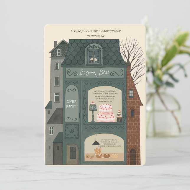 Bonjour Bebe Baby Shower  Invitation (Créateur téléchargé)