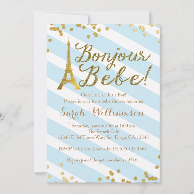 Bonjour Bebe Boy French Baby shower Invitation