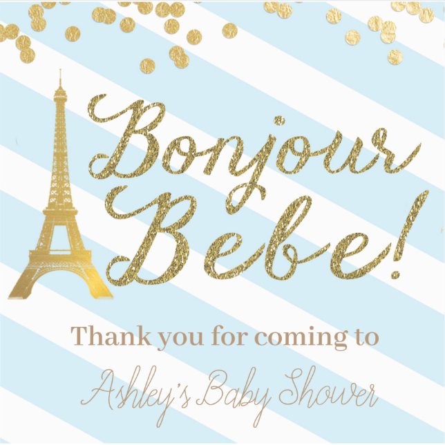 Bonjour Bebe Favoriser Stickers Baby Boy Shower Pa (Devant)