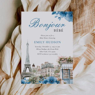 Bonjour Bebe French Blue Baby shower Invitation