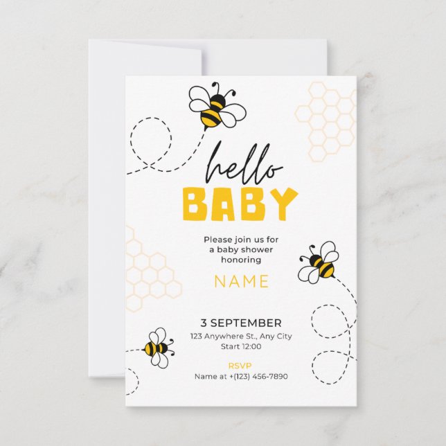 bonjour bébé, invitation à une baby shower avec un (Devant)