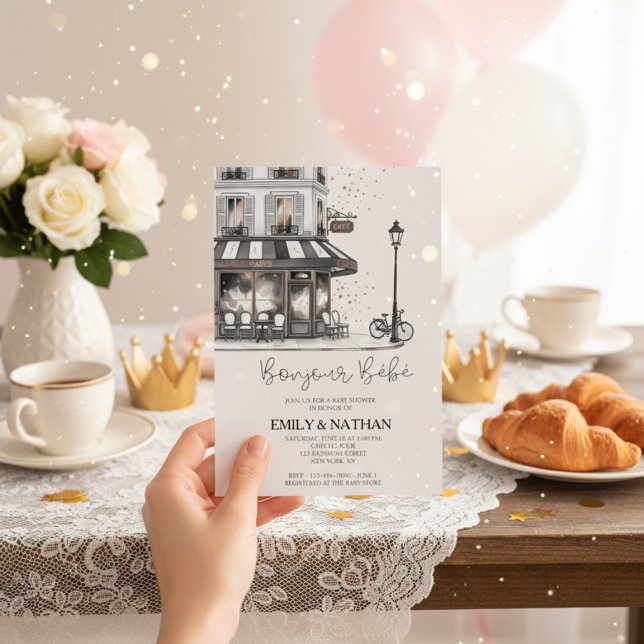 Bonjour Bébé Invitation bébé café parisien fille t (Créateur téléchargé)