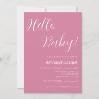 Bonjour Bébé ! Invitation de fête prénatale rose p