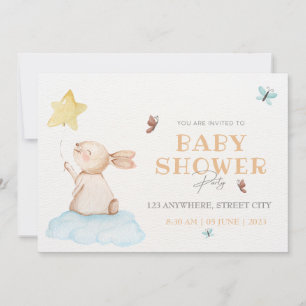 Bonjour Bébé Invitation Lapin Aquarelle