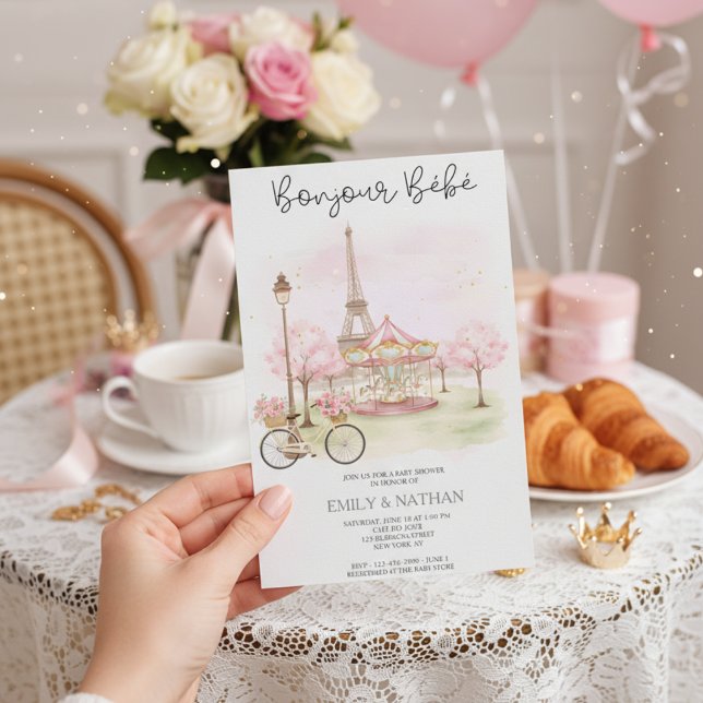 Bonjour Bébé Invitation pour Baby Shower Café Pari (Créateur téléchargé)