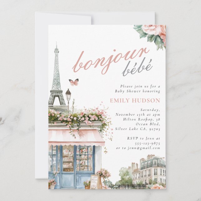 Bonjour Bebe Paris Café Baby shower Invitation (Devant)