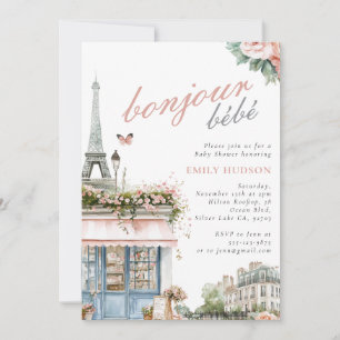 Bonjour Bebe Paris Café Baby shower Invitation