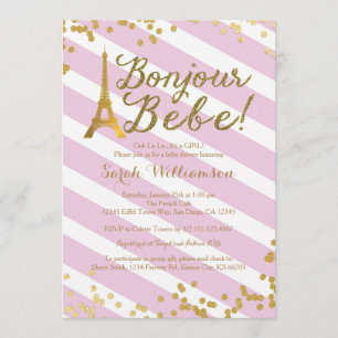 Bonjour Bebe Paris Girl Baby shower Invitation 2