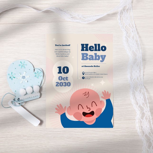 Bonjour bébé visage douche Invitation (Créateur téléchargé)