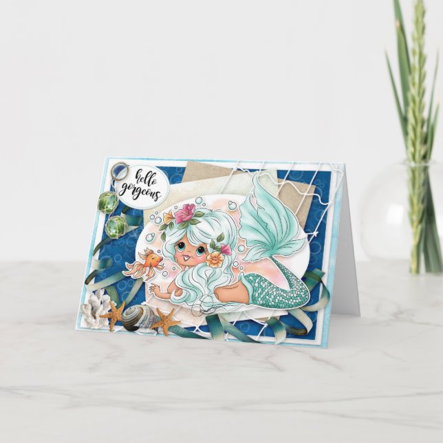 Bonjour belle carte d'encouragement de sirène (Devant)