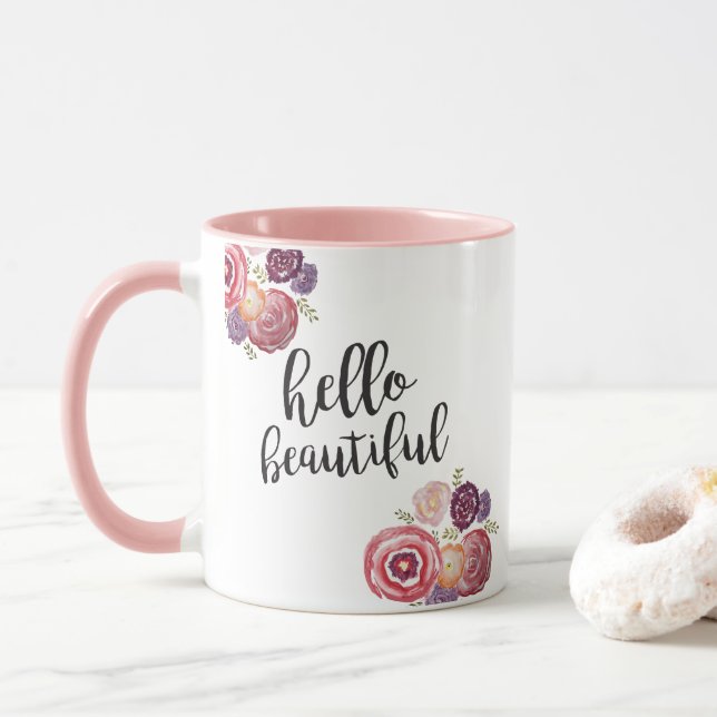 Bonjour belle citation de fleur Coffee Mug (Avec donut)