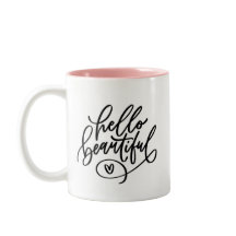 Bonjour Belle Mains Lettré Mug de café à deux tons