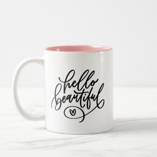 Bonjour Belle Mains Lettré Mug de café à deux tons