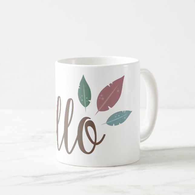 Bonjour calligraphie boho plumes mug (Devant droit)
