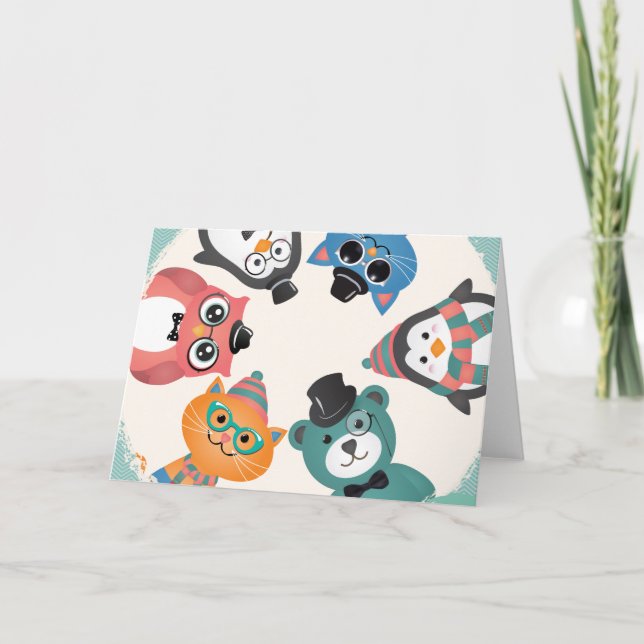 Bonjour ! Carte de voeux Cercle Animal Friends (Devant)