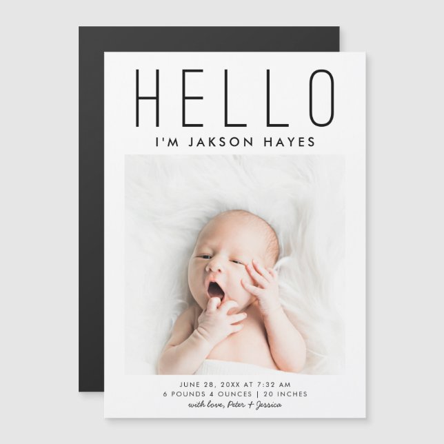 BONJOUR Carte magnétique Faire-part de naissance s (Devant / Derrière)