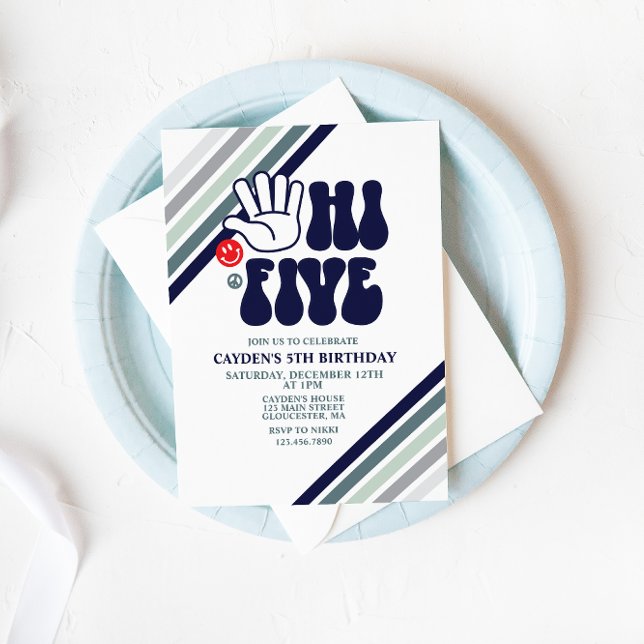 Bonjour cinq rayures rétro anniversaire Invitation (Créateur téléchargé)