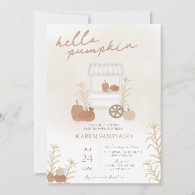 Bonjour Citrouille Automne Baby showers Invitation (Devant)