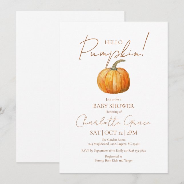 Bonjour Citrouille Baby shower Invitation (Devant / Derrière)