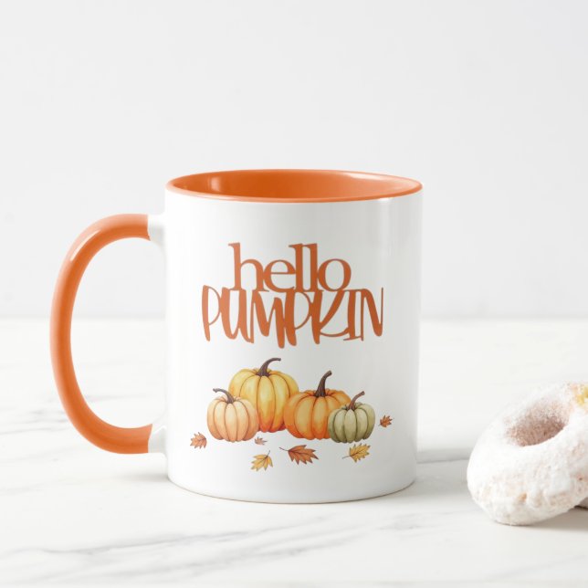 Bonjour Citrouille Fall Café Mug (Avec donut)