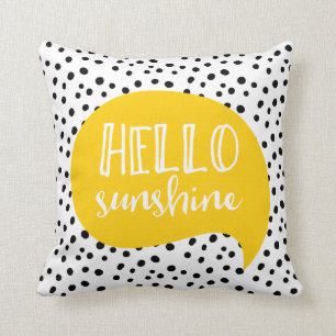 Bonjour coussin tacheté jaune de point de polka de