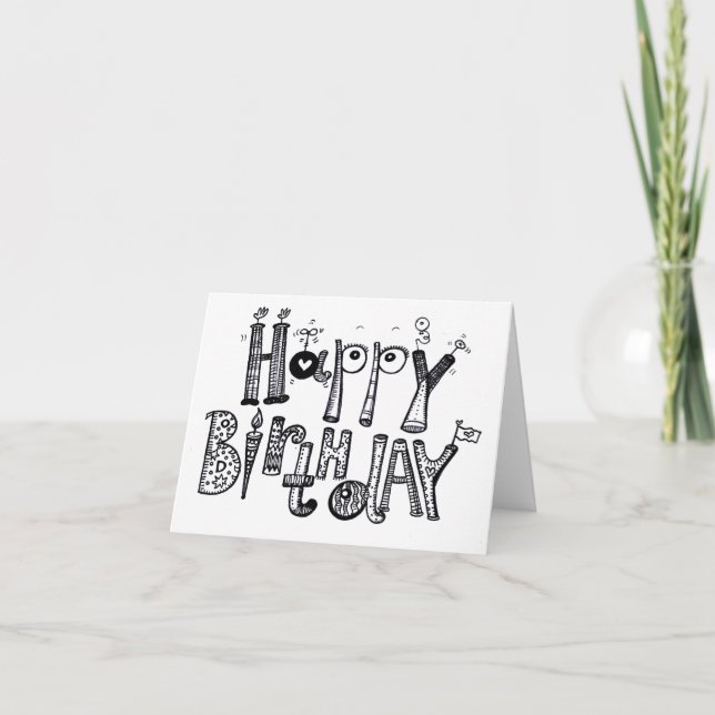 BONJOUR D'ANNIVERSAIRE CARTE NOIRE ET BLANCHE (Devant)
