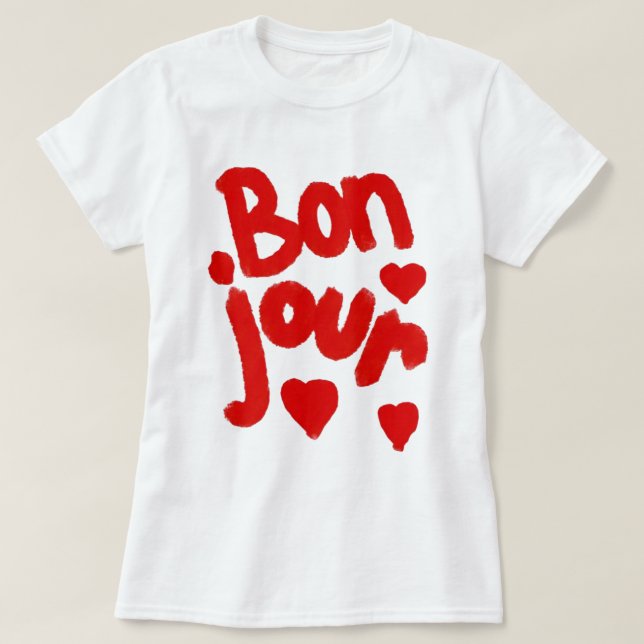 "Bonjour En Coeur", T-Shirt Blanc (Design devant)