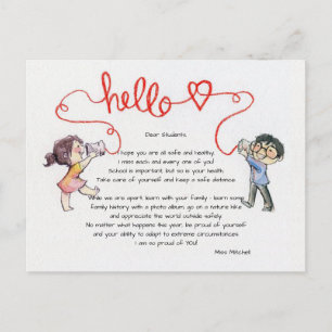 Bonjour enfant de la carte postale de l'enseignant