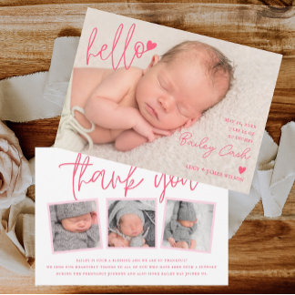 Bonjour et Merci Faire-part de naissance rose