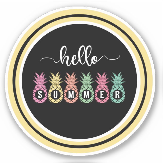 Bonjour Été Ananas Custom-Cut Vinyl Sticker (Devant)