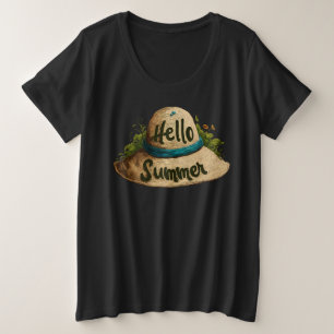 Bonjour Été Chapeau de Plage T-Shirt – Femme Bleu