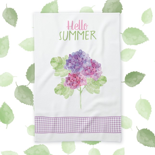 Bonjour été Hydrangea En vichy serviette de cuisin (Créateur téléchargé)