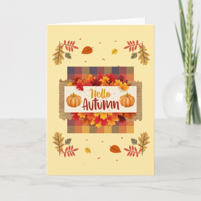 Bonjour Feuilles d'automne et Carte de voeux Plaid (Devant)