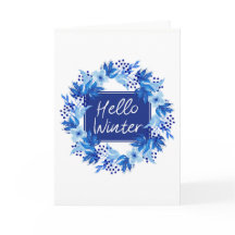 Bonjour Hiver Blue Flower Carte de voeux