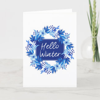 Bonjour Hiver Blue Flower Carte de voeux
