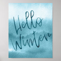 Bonjour Hiver Blue Watercolor Poster saisonnier