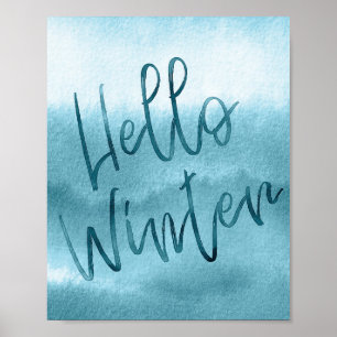 Bonjour Hiver Blue Watercolor Poster saisonnier