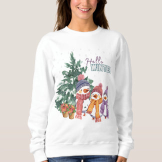 Bonjour hiver Femmes Sweatshirts d'hiver Oiseaux d
