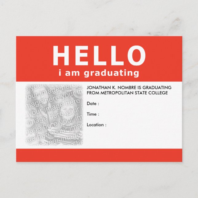 Bonjour, je suis diplômé : faire-part / invitation (Devant)