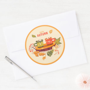 Bonjour l'automne Autocollant rond classique