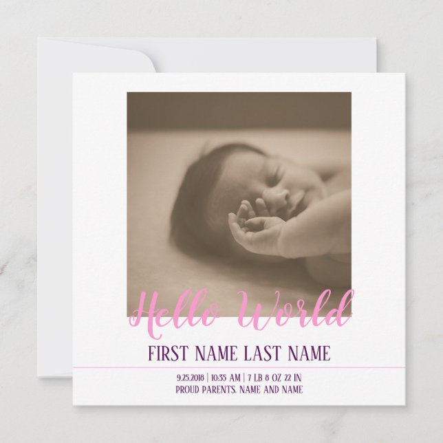 Bonjour le Monde - annonce de naissance avec photo (Devant)