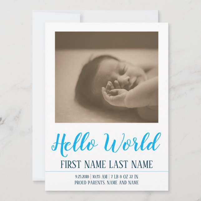 Bonjour le monde - annonce de naissance avec photo (Devant)