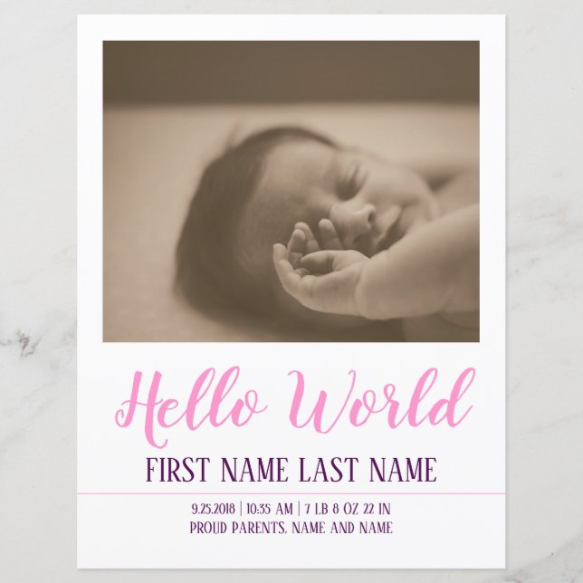 Bonjour le Monde - annonce de naissance avec photo (Devant)