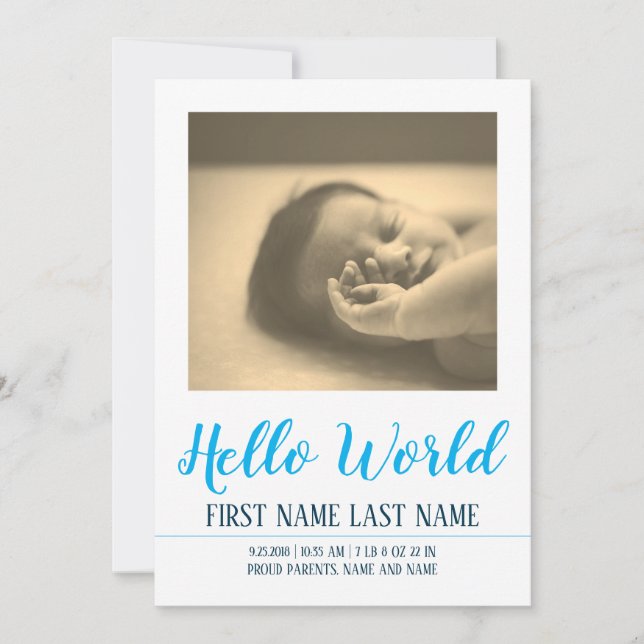 Bonjour le monde - annonce de naissance avec photo (Devant)