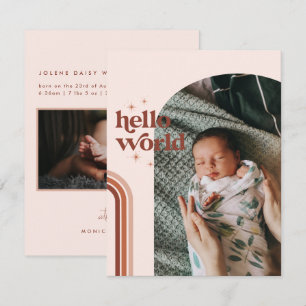 Bonjour le monde   Annonce de naissance rétro boho