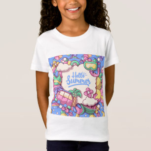 Bonjour L'Été Colorfull Doodle Girls' T-Shirts