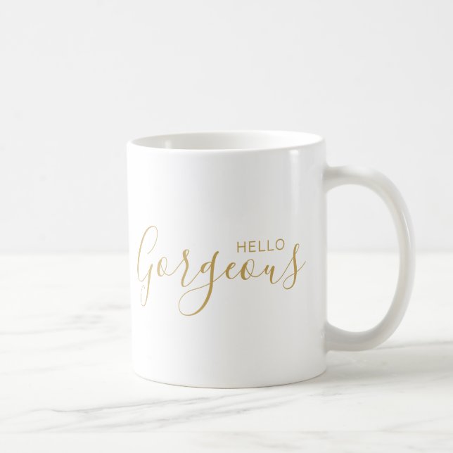 Bonjour Magnifique Gold Script Modern Café Mug (Droite)