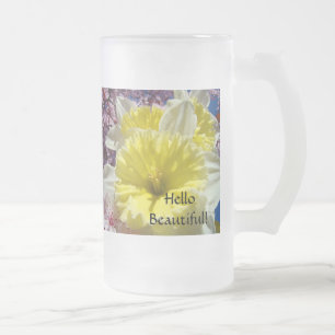 Bonjour Magnifique ! Mug en Verre Dépoli Fleur de